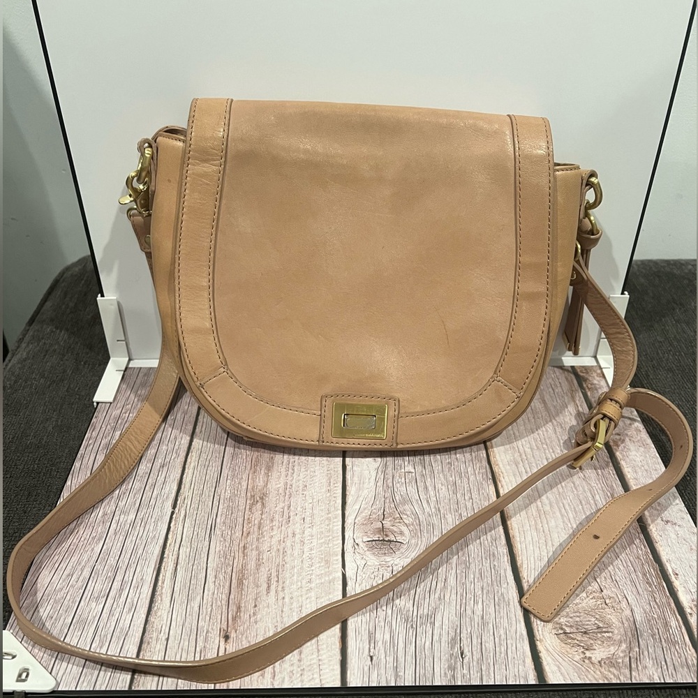 Brahmin Sonny Charleston Light Tan Leather Crossbody Saddle Bag